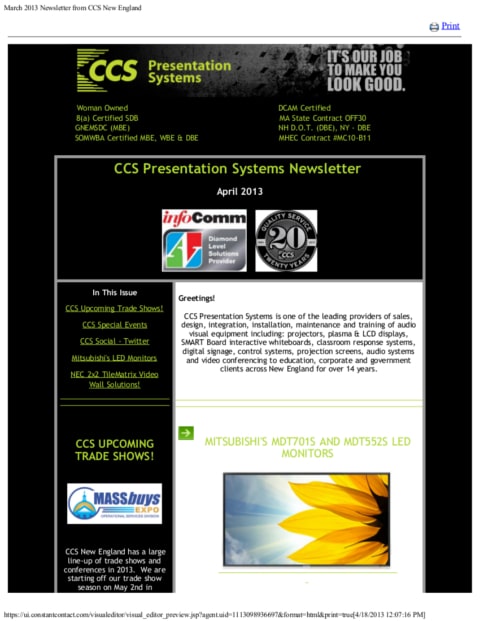April 2013 Newsletter from CCS New England