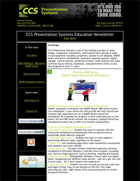 CCS Education Newsletter Fall 2010